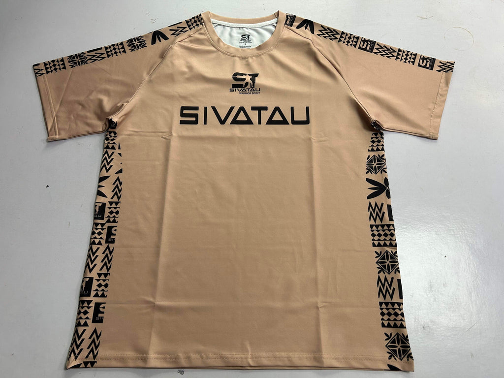Light brown with black tribal design.