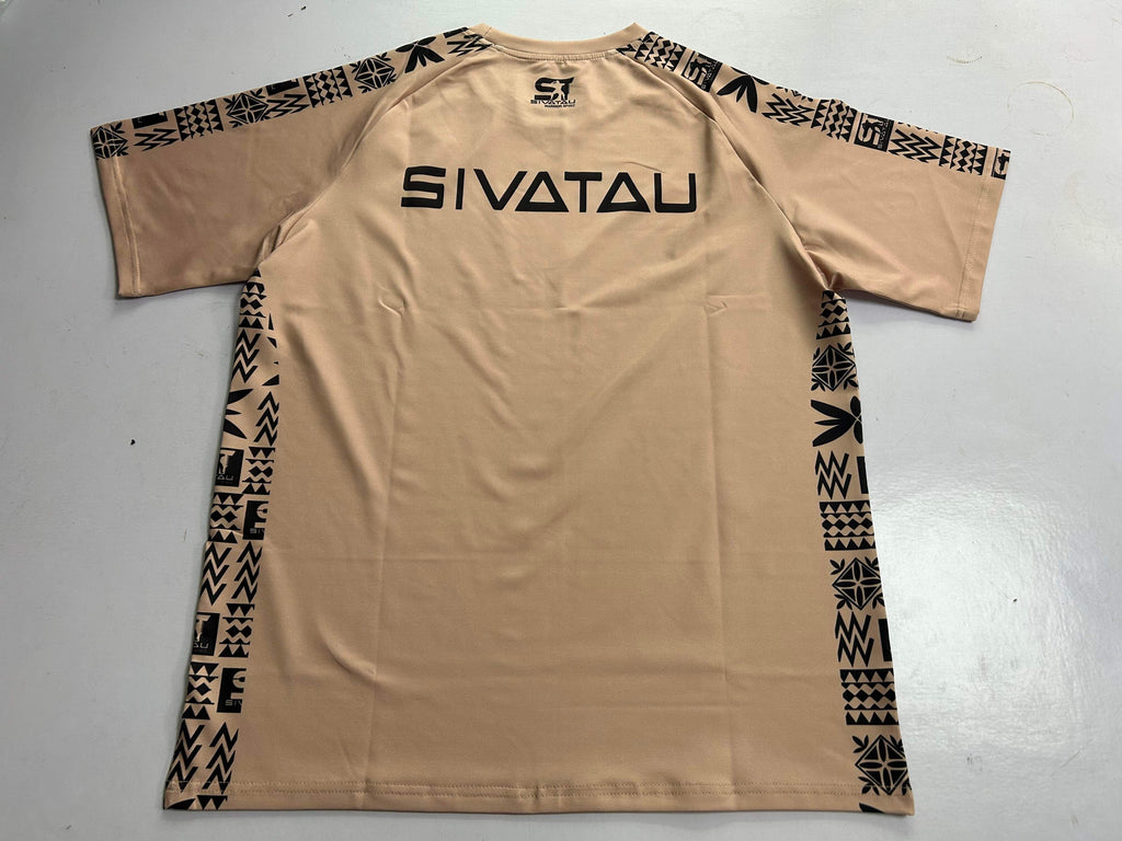 Light brown with black tribal design.